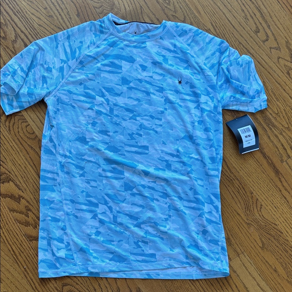 Spyder Men's Blue Patterned Short Sleeve Swim Shirt